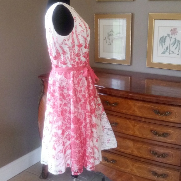 *J. Taylor Floral Embroidered Lace Flare Dress - Picture 4 of 7